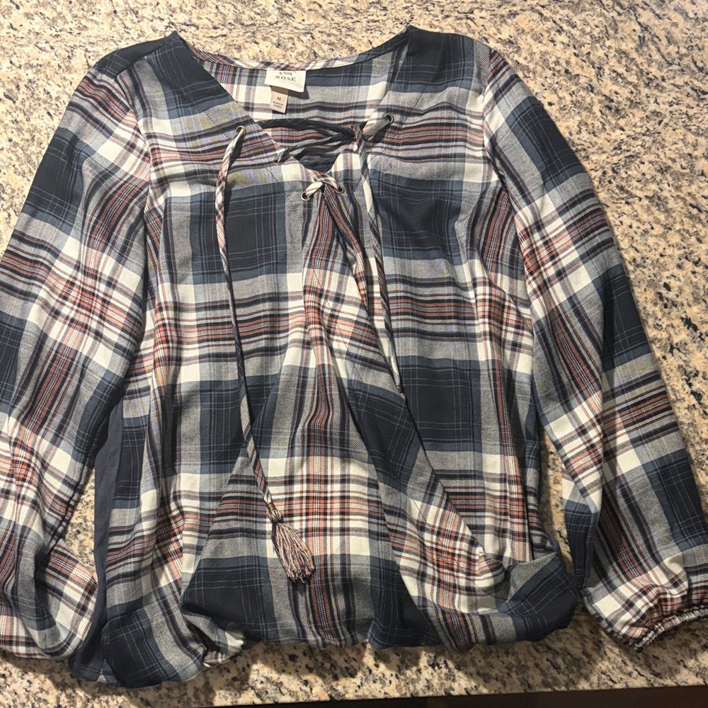 Knox Rose Blue and White Plaid Blouse
